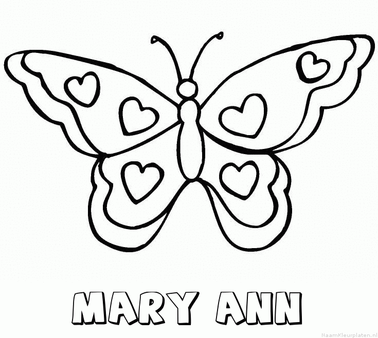 Mary ann vlinder hartjes kleurplaat